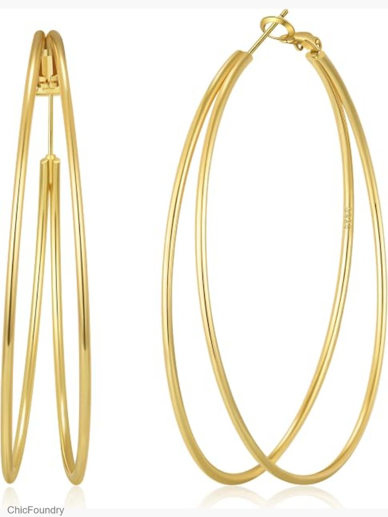 Large Thin Double Hoop Earrings Lightweight Hypoallergenic Sterling Silver Post